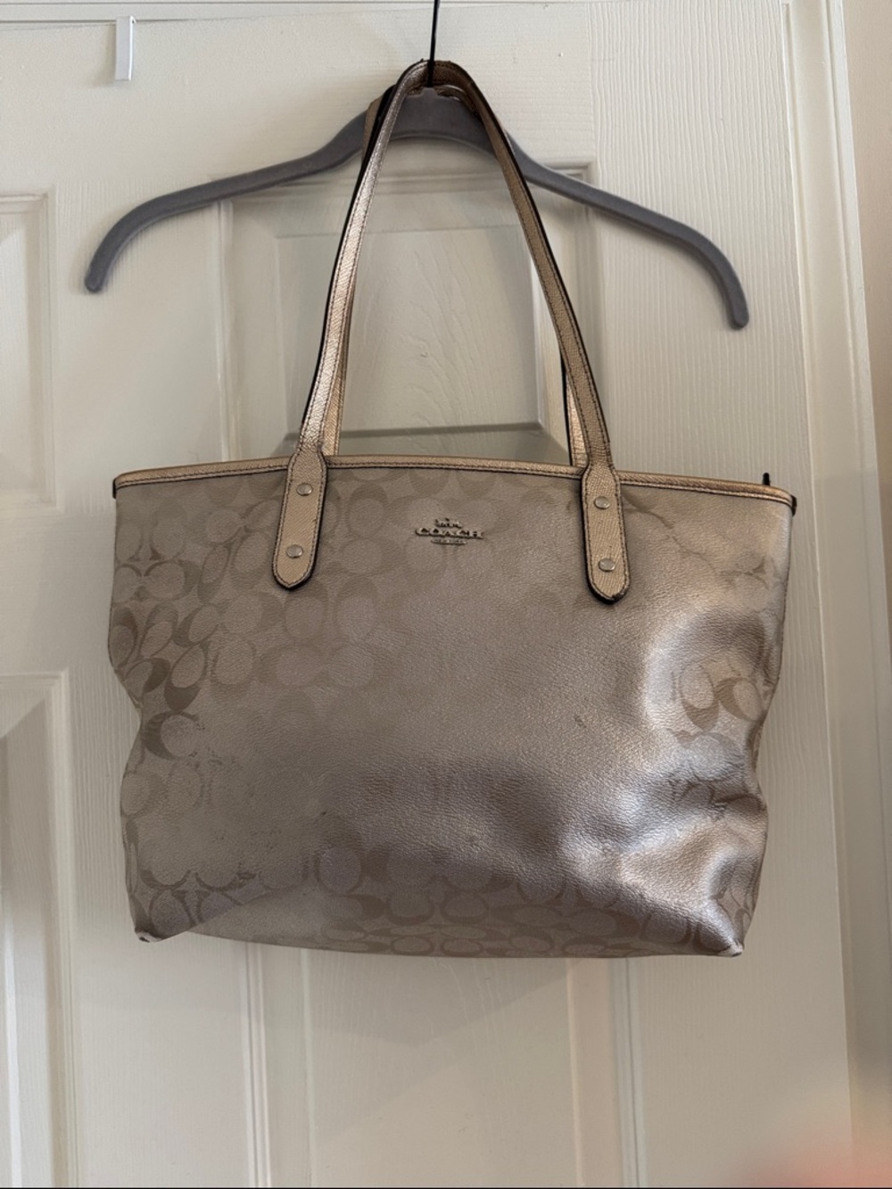 Coach Metallic Signature Tote — Champagne Gold